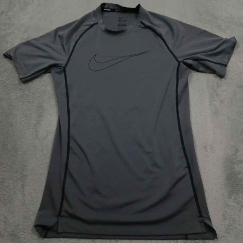 Nike Shirt Mens Small Gray Crew Neck Pro Slim Dri Fit Activewear Gym Training